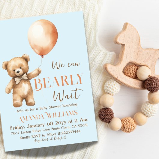 Invitation Boho Nous Pouvons Beary Attendre Blue Bear Boy Bab