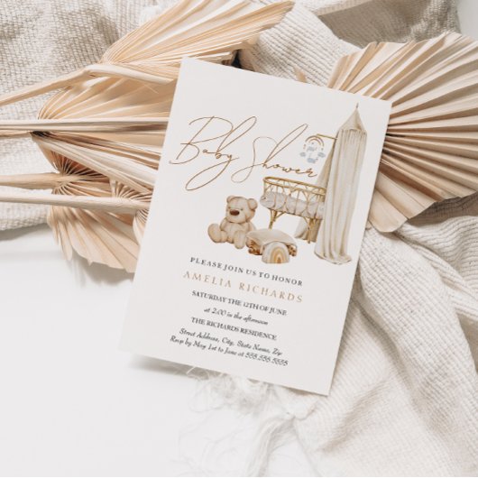 Invitation Boho Nursery Baby shower bleu