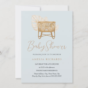 Invitation Boho Nursery Bassinet Baby shower bleu