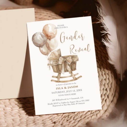 Invitation Boho Nursery Beige Balloons Révélation de genre