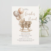 Invitation Boho Nursery Beige Balloons Révélation de genre (Debout devant)