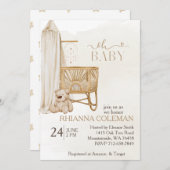 Invitation Boho Nursery Teddy Bear baby shower (Devant / Derrière)