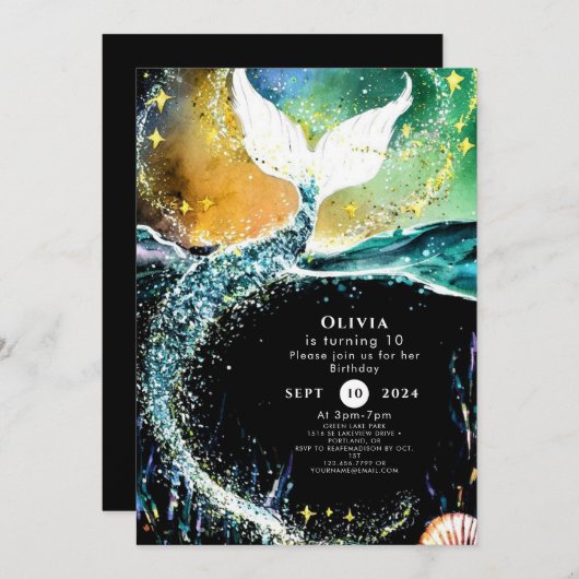 Invitation Boho Ocean Mermaid Anniversaire (Devant / Derrière)