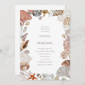 Invitation Boho Ocean Seashells Coral Beach Couples Douche (Devant / Derrière)