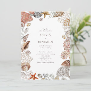 Invitation Boho Ocean Seashells Coral Beach Mariage unique