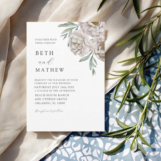 Invitation Boho Off White Watercolor Floral