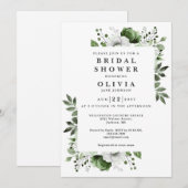 Invitation Boho Olive Green Élégante Fête des mariées florale (Devant / Derrière)