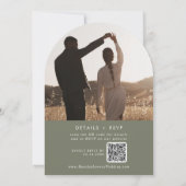 Invitation Boho Olive Green Photo QR Code Arch Mariage (Dos)