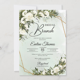 Invitation Boho Olivier feuillage blanc roses or brunch nupti