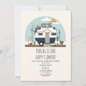 Invitation Boho One Happy Camper 1er Anniversaire Party Blue (Devant)