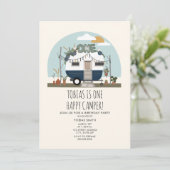 Invitation Boho One Happy Camper 1er Anniversaire Party Blue (Debout devant)