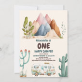 Invitation Boho One Happy Camper 1ère fête d'anniversaire (Devant)