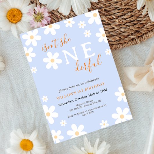 Invitation Boho Onederful Floral Super Daisy 1er anniversaire
