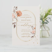 Invitation Boho or arche aquarelle rose tons marron feuille (Debout devant)