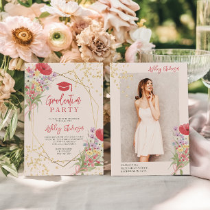 Invitation Boho or rose pailleté floral photo de remise de di