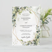 Invitation Boho or vert géométrique feuillage mariage (Debout devant)