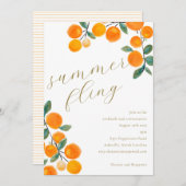 Invitation Boho Orange Agrumes Aquarelle Fruit d'été (Devant / Derrière)
