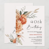 Invitation Boho Orange Beige Floral 40e anniversaire (Devant / Derrière)