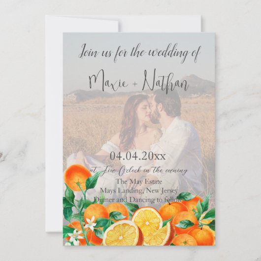 Invitation Boho Orange Blossom Photo QR Code Mariage (Devant)