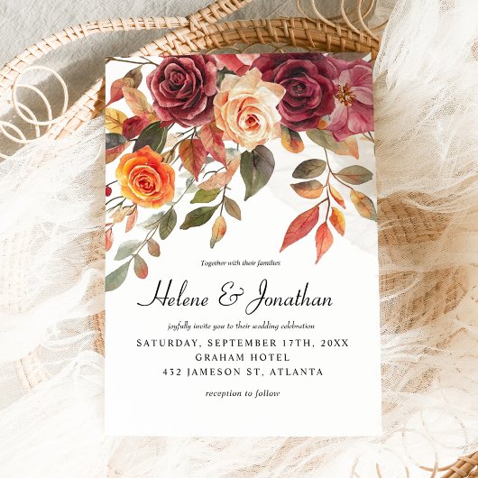 Invitation Boho Orange Bourgogne Elégant Mariage