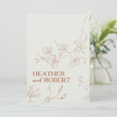 Invitation Boho Orange Brûlé Botanique Floral Simple Mariage (Debout devant)