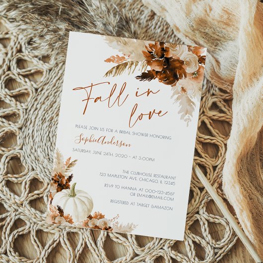 Invitation Boho orange brûlé chute dans la Fête des mariées d