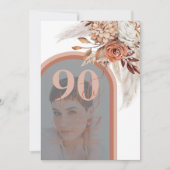 Invitation Boho Orange Brûlé Floral 90e Anniversaire Photo I (Devant)