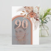 Invitation Boho Orange Brûlé Floral 90e Anniversaire Photo I (Debout devant)