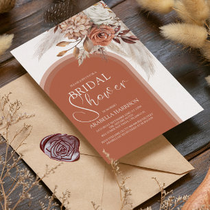 Invitation Boho Orange Brûlé Floral & Pampas Baby Shower de M