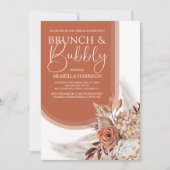 Invitation Boho Orange Brûlé Floral & Pampas Enterrement de V (Devant)