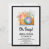 Invitation Boho Orange Camera & Fleurs Aquarelle Anniversaire (Devant)