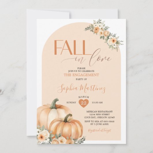 Invitation Boho Orange Citrouille Fall In Love Engagement Par (Devant)