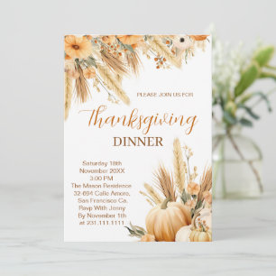 Invitation Boho Orange Citrouille Thanksgiving Dîner