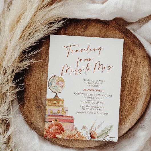 Invitation Boho Orange Fall Traveling Mlle Mme Fête des marié