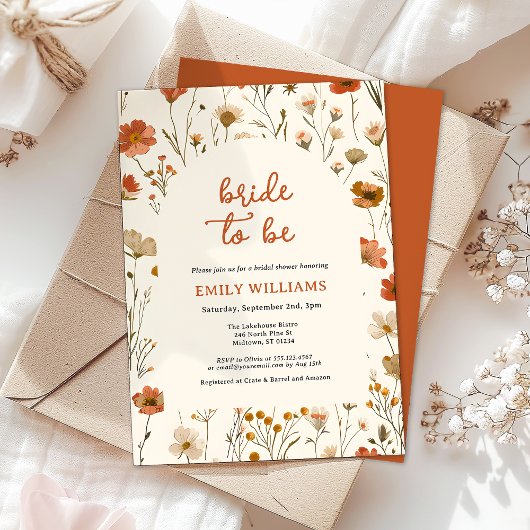Invitation Boho Orange Fleur sauvage mariée à être Fête des m