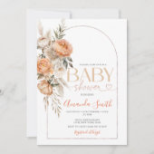 Invitation Boho Orange Fleurs Fille Baby shower Pampas Grass (Devant)