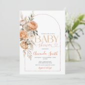 Invitation Boho Orange Fleurs Fille Baby shower Pampas Grass (Debout devant)