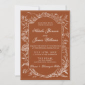 Invitation Boho Orange Floral Brûlé Code QR Photo Mariage (Devant)