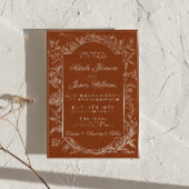 Invitation Boho Orange Floral Brûlé Code QR Photo Mariage