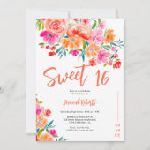 Invitation Boho orange floral Sweet 16 anniversaire (Devant)