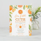 Invitation Boho Orange Little Cutie Baby shower Floral (Debout devant)