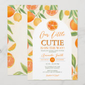 Invitation Boho Orange Little Cutie Baby shower Floral (Devant / Derrière)
