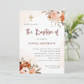 Invitation Boho orange rustique | Aquarelle Baptême (Debout devant)