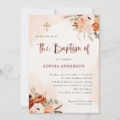 Invitation Boho orange rustique | Aquarelle Baptême Broussâtr (Devant)