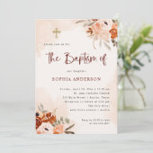 Invitation Boho orange rustique | Aquarelle Baptême Broussâtr (Debout devant)