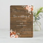 Invitation Boho orange rustique | Aquarelle Bois Mariage (Debout devant)
