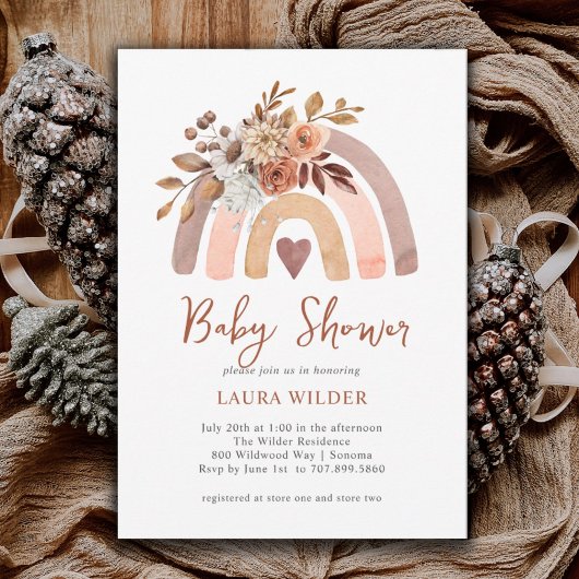 Invitation Boho Orange Terracotta Aquarelle Arc-en-ciel