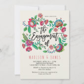 Invitation Boho Orange & Turquoise rayure Fiançailles floral (Devant)