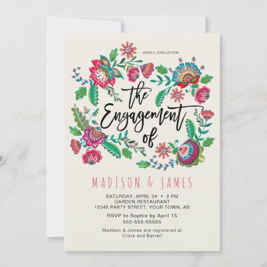 Invitation Boho Orange & Turquoise rayure Fiançailles floral (Devant)