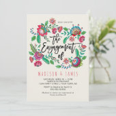 Invitation Boho Orange & Turquoise rayure Fiançailles floral (Debout devant)